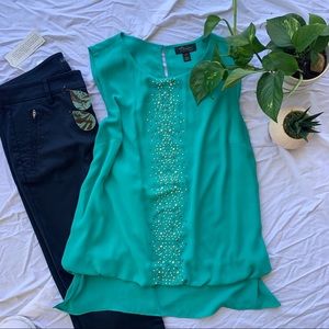 Green Embellished Career Tank